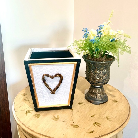 Black White & Gold Wood Indoor or Outdoor Planter or Waste Basket or Storage Bin - Picture 6 of 8